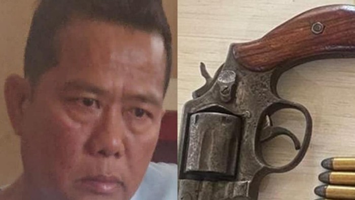 Mantan kades karang anyar, Amir (47) diamankan polisi lantaran mengancam warga menggunakan pistol