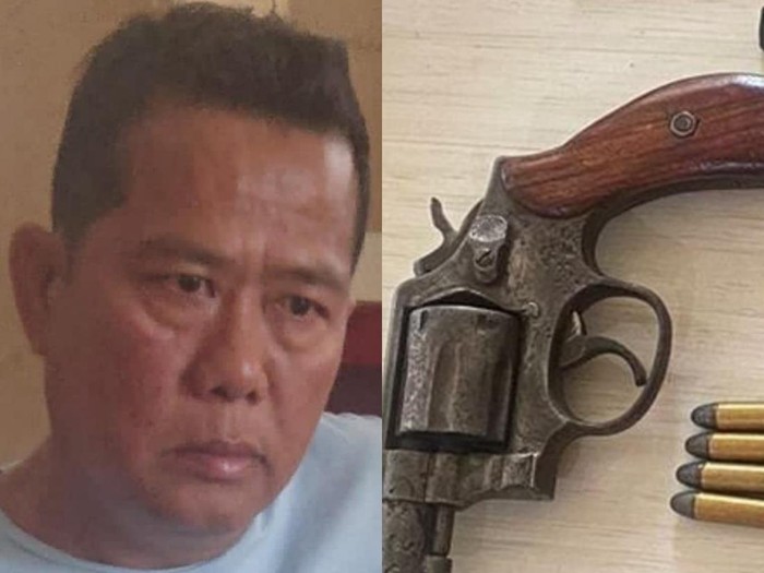 Mantan kades karang anyar, Amir (47) diamankan polisi lantaran mengancam warga menggunakan pistol