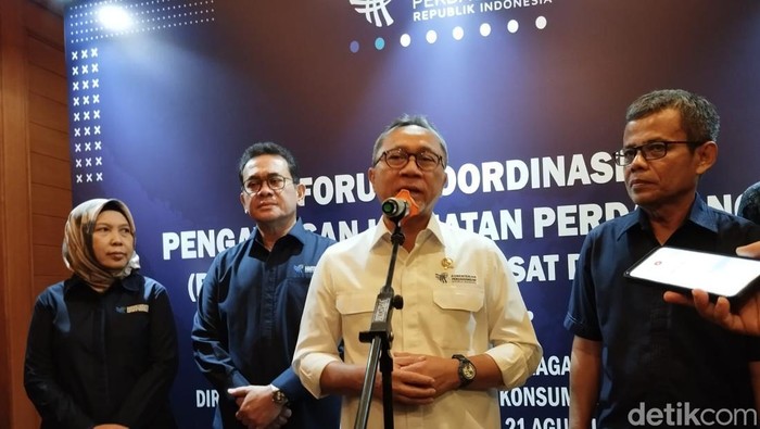 Menteri Perdagangan Zulkifli Hasan atau Zulhas dalam acara Forum Koordinasi Pengawasan Kegiatan Perdagangan, Hotel Aryaduta Menteng, Jakarta Pusat, Rabu (21/8/2024).