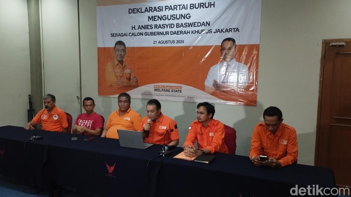 Partai Buruh deklarasi dukung Anies maju Pilkada Jakarta. (Brigitta/detikcom)
