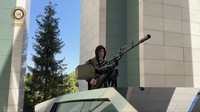 In this image from video posted by Chechen leader Ramzan Kadyrovs Telegram channel on Saturday, Aug. 17, 2024, Kadyrov drives a Tesla Cybertruck equipped with a machine gun in Grozny, Chechnya. (Ramzan Kadyrov Telegram channel via AP)