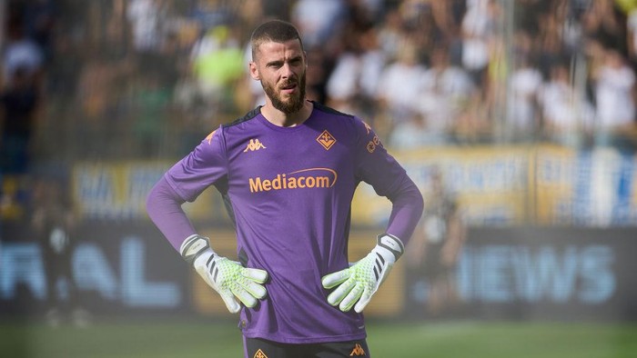 PARMA, ITALY - AUGUST 17: David de Gea of ACF Fiorentina warms up during the Serie A match between Parma Calcio and Fiorentina at Stadio Ennio Tardini on August 17, 2024 in Parma, Italy. (Photo by Emmanuele Ciancaglini/Ciancaphoto Studio/Getty Images)