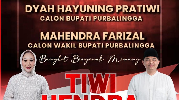 Pasangan Dyah Hayuning Pratiwi-Mahendra Farizal (Tiwi-Hendra) resmi mendapatkan rekomendasi di Pilkada Purbalingga dari DPP PDIP, Kamis (22/8/2024).