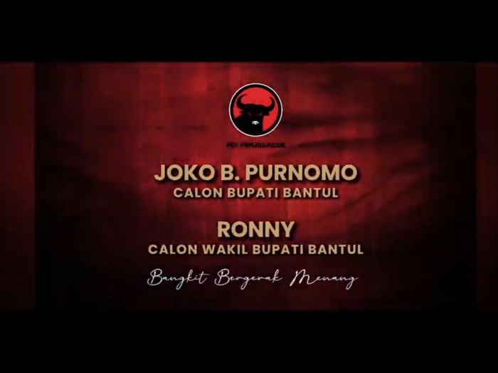 Pengumuman DPP PDIP terkait rekomendasi cabup-cawabup Bantul di Pilkada 2024 kepada Joko B Purnomo dan Rony Wijaya Indra Gunawan.