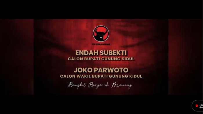 Pengumuman DPP PDIP terkait rekomendasi cabup-cawabup Gunungkidul pada Pilkada 2024 kepada Endah Subekti Kuntariningsih dan Joko Parwoto.