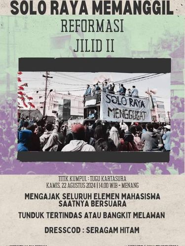 Flyer berisi rencana demo menolak revisi UU Pilkada di Solo dan Sukoharjo, Kamis (22/8/2024).