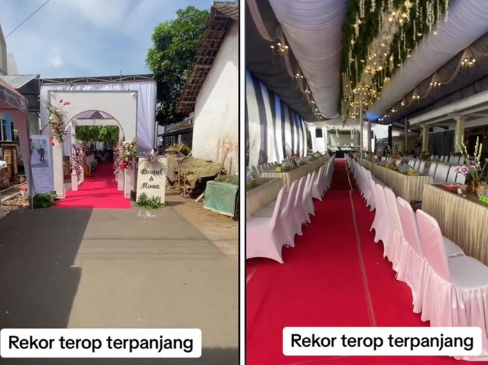Tenda pernikahan dengan panjang 50 meter mendadak viral di media sosial.