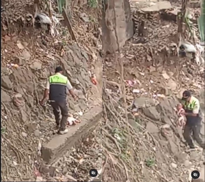Bayi jatuh di dekat Stasiun Karet, Tanah Abang, Jakarta Pusat, 23 Agustus 2024. (Tangkapan layar dari video akun Instagram Satpol PP DKI)