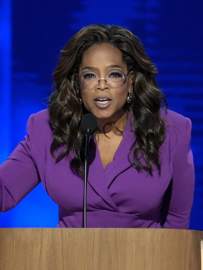 Oprah Winfrey speaks during the Democratic National Convention Wednesday, Aug. 21, 2024, in Chicago. (AP Photo/J. Scott Applewhite)