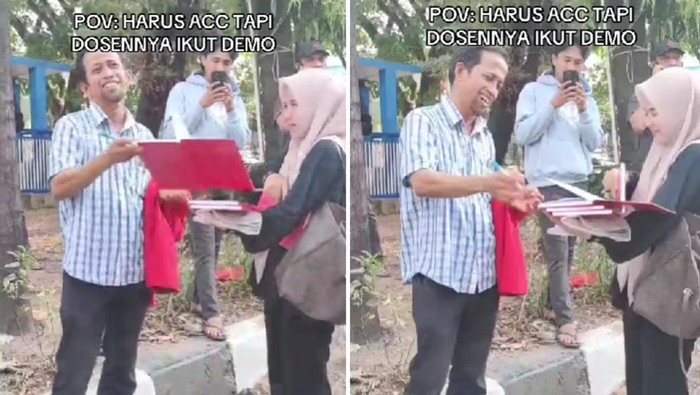 Mahasiswi yang minta tanda tangan dosen yang sedang ikut demo mendadak viral di TikTok.