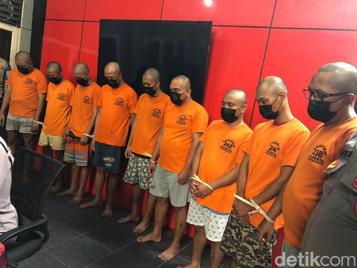 Kesembilan tersangka dihadirkan dalam jumpa pers di Mapolresta Jogja, Jumat (23/8/2024).