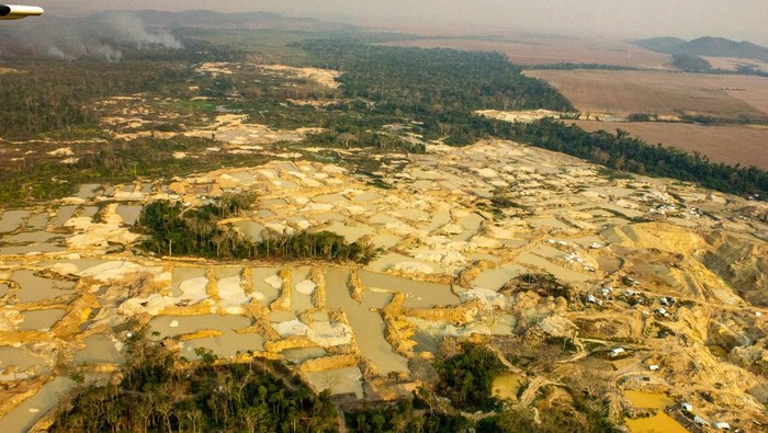 An aerial view shows iIllegal mining, also known as garimpo, at a deforested area of the Sarare Indigenous Land, in Mato Grosso State, Brazil, August 21, 2024. Fabio Bispo/Greenpeace Brazil/Handout via REUTERS THIS IMAGE HAS BEEN SUPPLIED BY A THIRD PARTY  NO RESALES. NO ARCHIVES