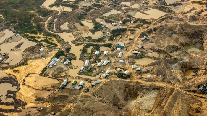 An aerial view shows iIllegal mining, also known as garimpo, at a deforested area of the Sarare Indigenous Land, in Mato Grosso State, Brazil, August 21, 2024. Fabio Bispo/Greenpeace Brazil/Handout via REUTERS THIS IMAGE HAS BEEN SUPPLIED BY A THIRD PARTY  NO RESALES. NO ARCHIVES