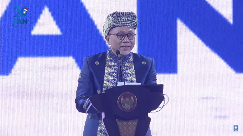 Zulkifli Hasan dalam Kongres 26 PAN di Grand Ballroom Hotel Kempinski Jakarta, Jumat (23/8). (Tangkapan layar youtube)