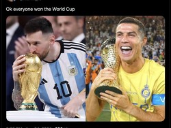 Sudah, fans Messi dan Ronaldo jangan pada ribut. Idolnya masing-masing sudah punya trofi yang (bentuknya) mirip kok! Foto: dok. Internet/X (Twitter)
