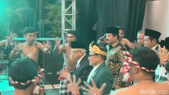 Wapres Maruf Amin dan Muhaimin Iskandar di Muktamar PKB, Nusa Dua, Sabtu (24/8/2024).