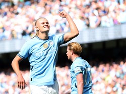 Di lima laga awal Liga Inggris, Erling Haaland sang striker Manchester City ngebut bikin 10 gol (Reuters)