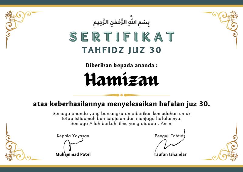 Contoh sertifikat.