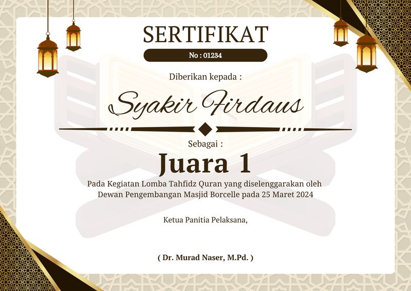 Contoh sertifikat.