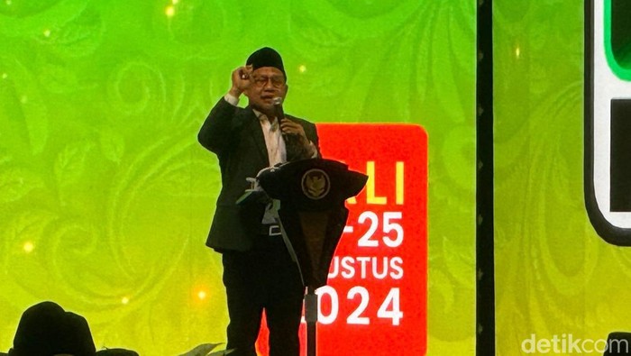 Ketum PKB Muhaimin Iskandar atau Cak Imin saat penutupan Muktamar PKB di Nusa Dua, Kuta Selatan, Badung, Bali, Minggu (25/8/2024). (Foto: Rizki Setyo Samudero/detikBali)