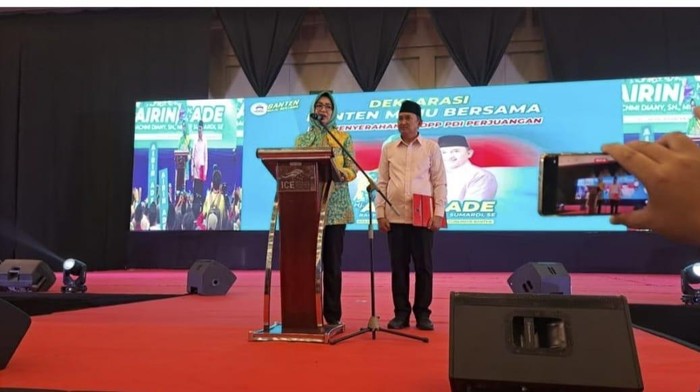 PDIP Banten secara resmi mendeklarasikan politikus Partai Golkar, Airin Rachmi Diany, dan Ade Sumardi yang juga Ketua DPD PDIP Banten menjadi bakal cagub dan cawagub Banten. Dukungan PDIP terhadap Airin tanpa dukungan dari partai Airin, Partai Golkar.