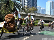 Peringati Hari Orang Utan, Para Pesepeda Bawa Boneka Saat Gowes di Sudirman