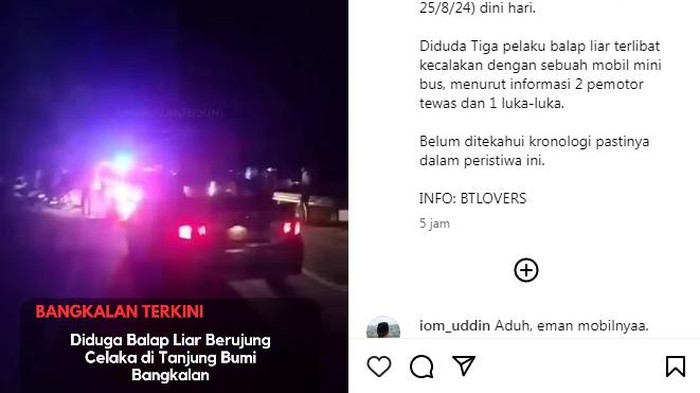 Tangkapan layar video kecelakaan diduga akibat balap liar.