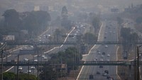 Asap telah mengganggu lalu lintas di belasan jalan raya, sementara ibu kota Brasil, Brasilia, diselimuti kabut abu-abu. (AP Photo/Eraldo Peres)  