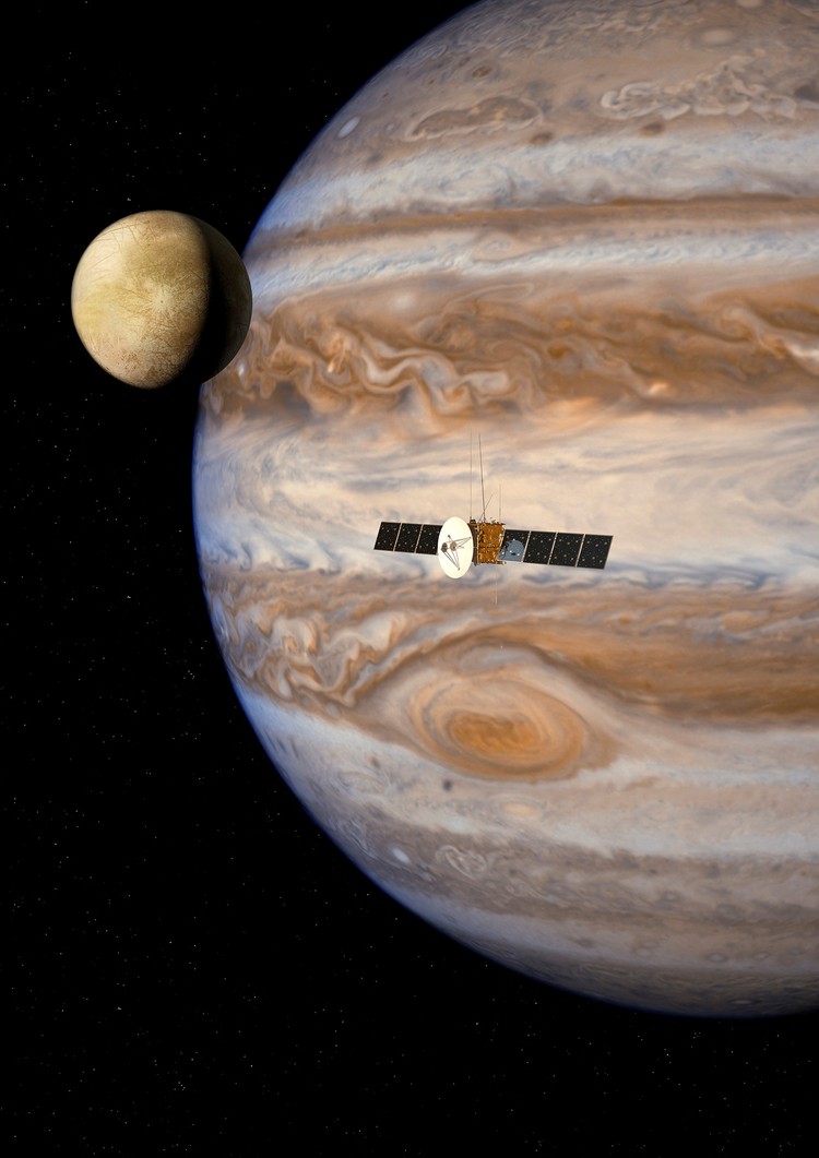 FILE PHOTO: The JUpiter ICy moons Explorer mission, JUICE, is seen in this artists impression handout from NASA. NASA has selected key contributions to a  European Space Agency (ESA) mission that will study Jupiter and three of its largest moons in unprecedented detail. REUTERS/NASA/ESA/AOES/Handout  ATTENTION EDITORS - FOR EDITORIAL USE ONLY. NOT FOR SALE FOR MARKETING OR ADVERTISING CAMPAIGNS. THIS IMAGE HAS BEEN SUPPLIED BY A THIRD PARTY. IT IS DISTRIBUTED, EXACTLY AS RECEIVED BY REUTERS, AS A SERVICE TO CLIENTS/File Photo