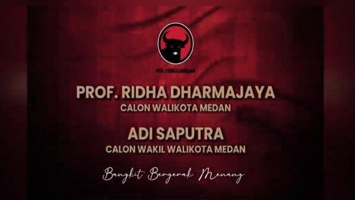 PDIP mengusung Ridha Dharmajaya-Adi Saputra di Pilwakot Medan. (Dok. Tangkapan layar tayangan YouTube PDIP)