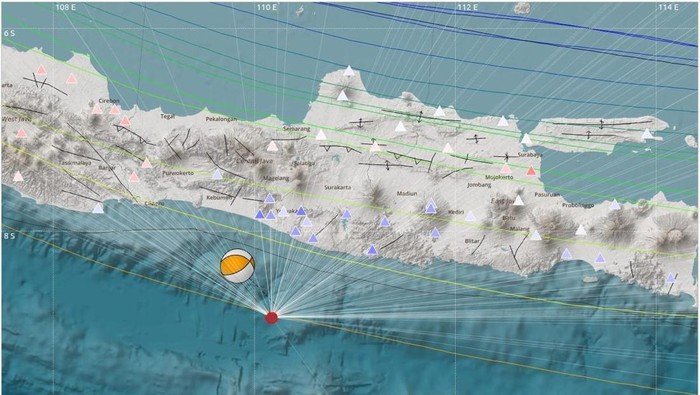 Pusat gempa Gunungkidul M 5,8 yang guncangannya terasa hingga Jatim.