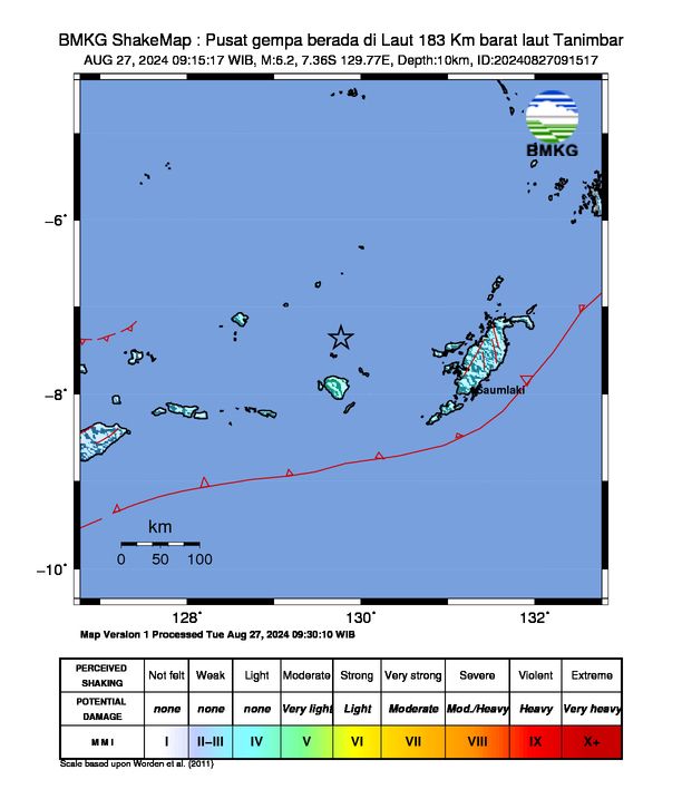 Gempa Tanimbar, 27 Agustus 2024