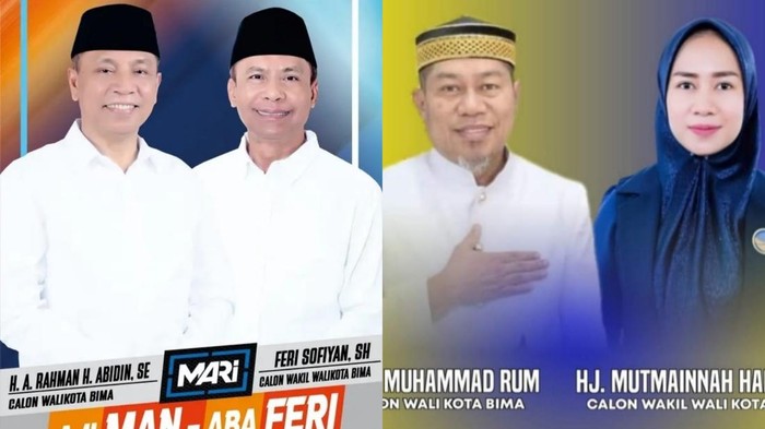 Head to Head pasangan Rum-Innah vs Man-Feri di Pilwakot Bima 2024.