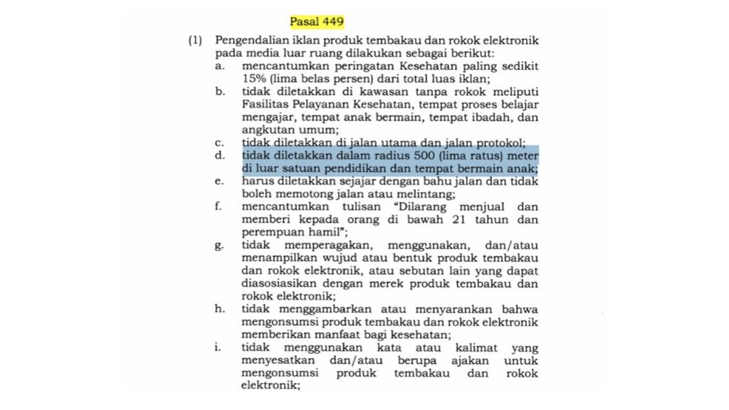 Aturan Iklan Rokok dalam PP Kesehatan No 28/2024. (Tangkapan Layar Peraturan Pemerintah)