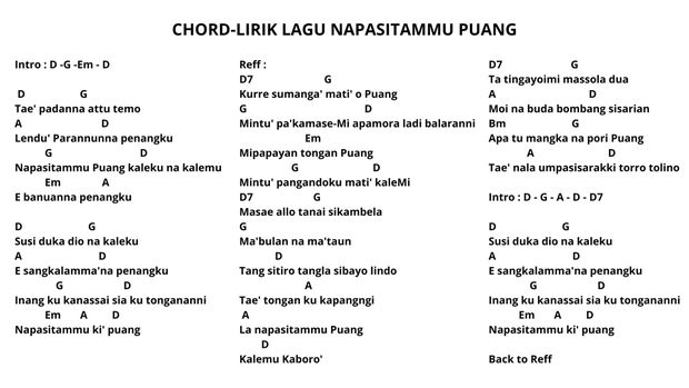 Chord Lagu Napasitammu Puang.