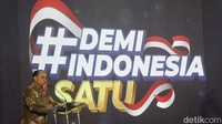 Menkominfo Budi Arie Setiadi berbicara dalam acara #DemiIndonesia Satu di Ballroom Lantai 3 Menara Bank Mega, Tendean, Jakarta Selatan, Rabu (28/8/2024). 