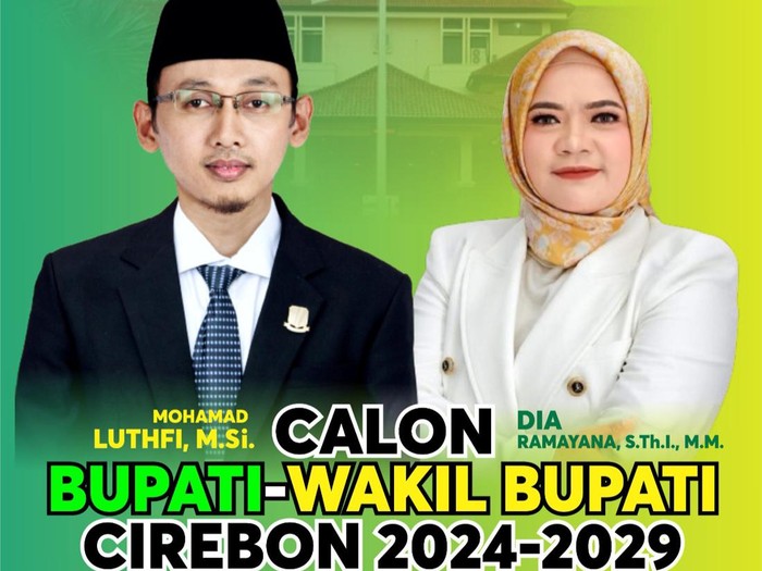 Foto paslon calon Bupati dan Wakil Bupati Cirebon dari partai PKB dan Golkar, Mohamad Luthfi dan Dia Ramayana