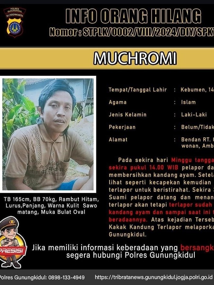 Orang hilang foto tangkap layar Instagram Polres Gunungkidul