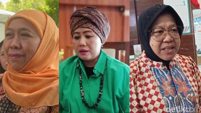 Bacagub Jawa Timur Khofifah, Luluk dan Risma (Foto: Arsip detikcom)