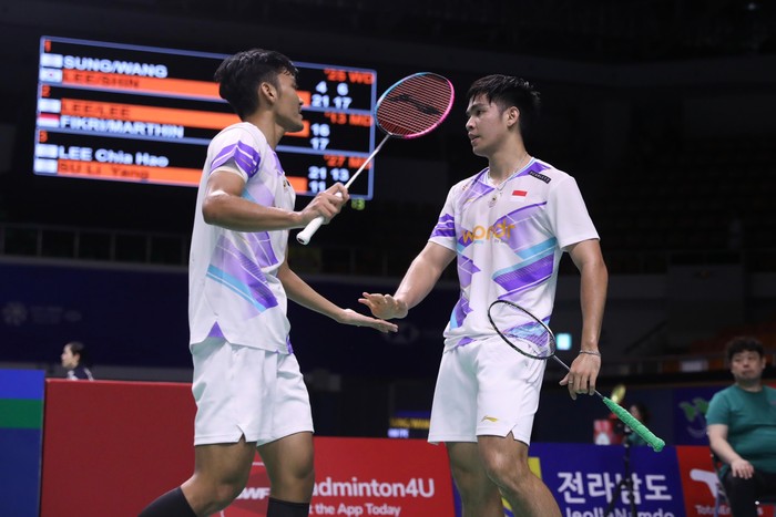 Daniel Marthin/Muhammad Shohibul Fikri di Korea Open 2024.