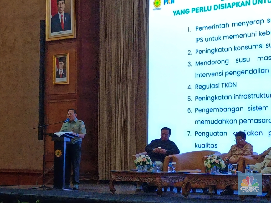 Dirjen PKH Kementan Agung Suganda dalam Talkshow Hybrid di Auditorium Kementan, Jakata, Kamis (29/8/2024). (CNBC Indonesia/Martyasari Rizky)