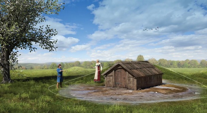 Ilustrasi rumah duka di Norwegia pada Zaman Besi