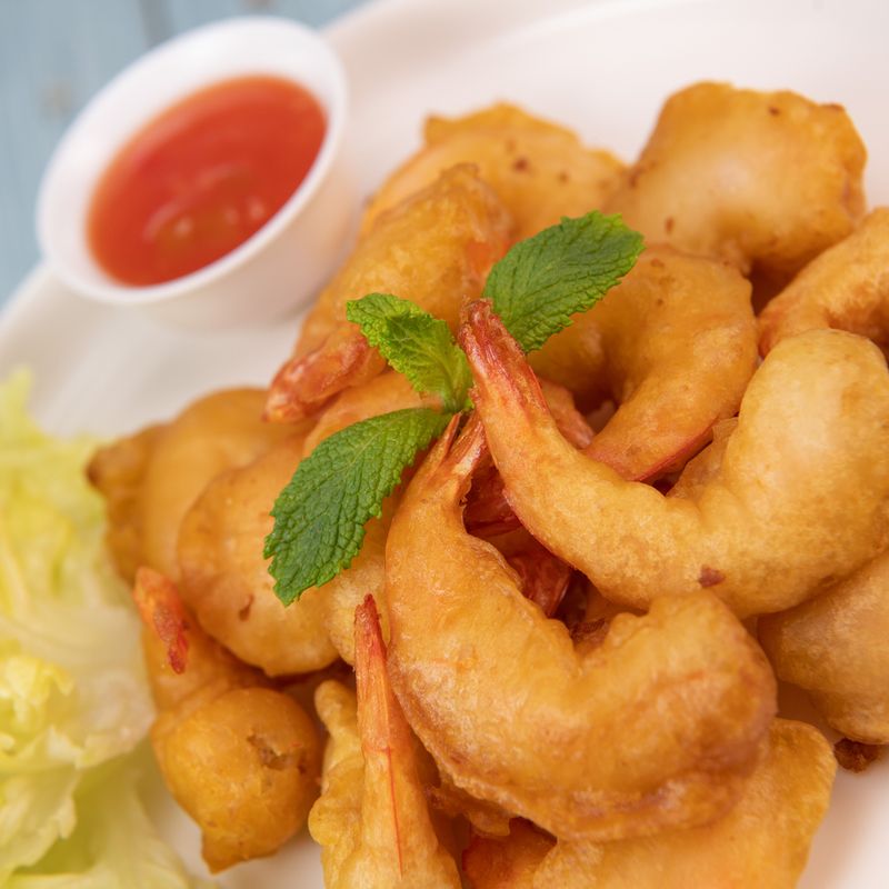 Recipe for shrimp fritters in sweet and sour sauce, High quality photo