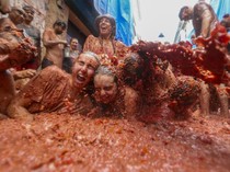 Ribuan Orang Semarakkan Perang Tomat Tahunan di Spanyol