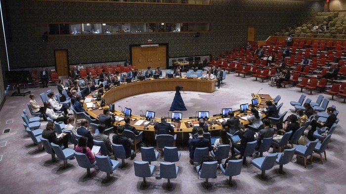 AS-Rusia Debat soal Upaya Damai di Gaza Saat Rapat DK PBB A general view shows the U.N. Security Council meeting at United Nations headquarters, Thursday, Aug. 29, 2024. (AP Photo/Yuki Iwamura)