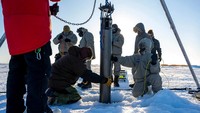 Conducted through the U.S Navy Arctic Submarine Laboratorys biennial Ice Camp, this field test marked IceNodes first in a polar environment. The team hopes to one day deploy a fleet of the autonomous robots beneath Antarctic ice shelves, in this undated handout. U.S. NAVY/SCOTT BARNES/Handout via REUTERS    THIS IMAGE HAS BEEN SUPPLIED BY A THIRD PARTY. MANDATORY CREDIT