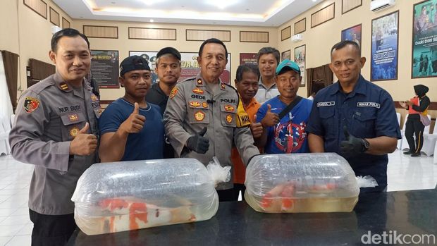 Polisi diberi ikan koi warga karena berhasil menangkap maling mesin  airator dan pompa