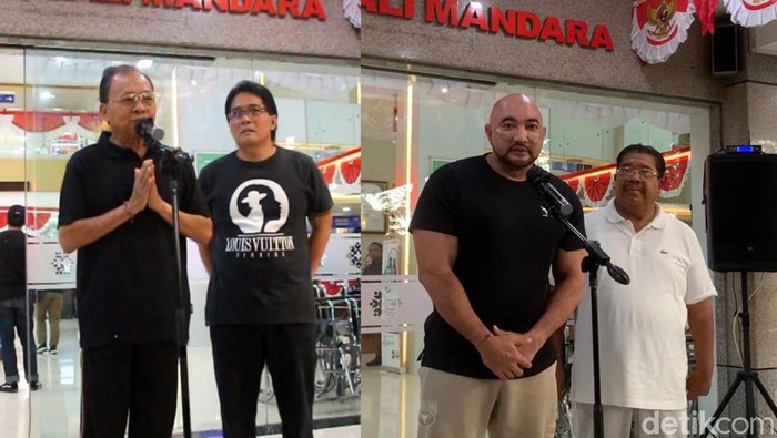 Dua paslon gubernur dan wakil gubernur Bali, Wayan Koster-I Nyoman Giri Prasta dan Made Muliawan Arya-Putu Agus Suradnyana, menjalani tes kesehatan hari pertama di Rumah Sakit Bali Mandara, Denpasar, Minggu (1/9/2024). (Foto: Rizki Setyo/detikBali)