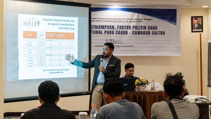 Survei LSI Denny JA menunjukkan paslon Andi Sumangerukka (ASR)-Hugua di urutan pertama di Pilgub Sultra. Dokumen Istimewa