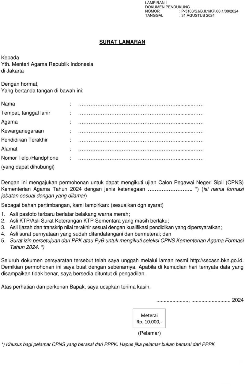Contoh surat lamaran dan pernyataan
